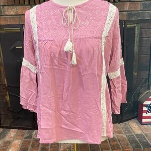 Myra Bag Pink Blouse with Cream Lace Details